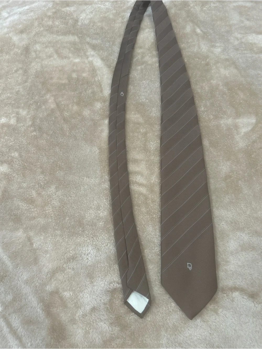 Christian Dior Vintage Striped Tie Brown Silver Logo Quiet Luxury Necktie dad